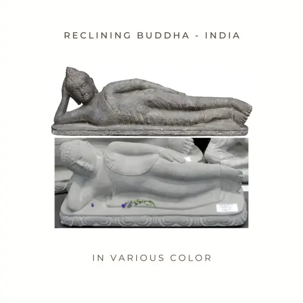 Product image 1 of the product “Reclining Buddha - India, cast stone, handcrafted & coloured, in the sizes from 40cm to 100cm. Natural, Antique finish, Antique finish light ”